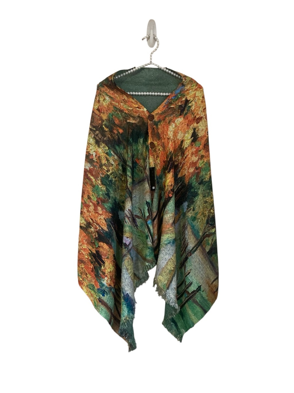 Magic Art Print Poncho Shawl Wrap Cape Scarf One Size Fringe Autumn Landscape